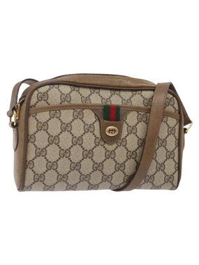 Authentic GUCCI GG Supreme Web Sherry Line Bag PVC Beige Gold 116 02 089